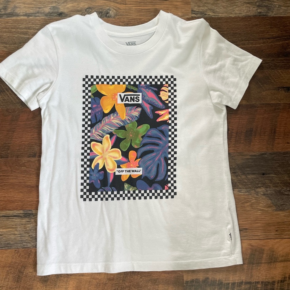 Vans Kids White Tee with Colorful Floral Graphic